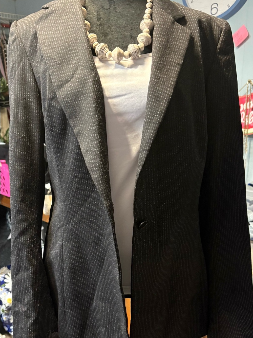 DKNY Black Pinstripe Women's Tailored Blazer
